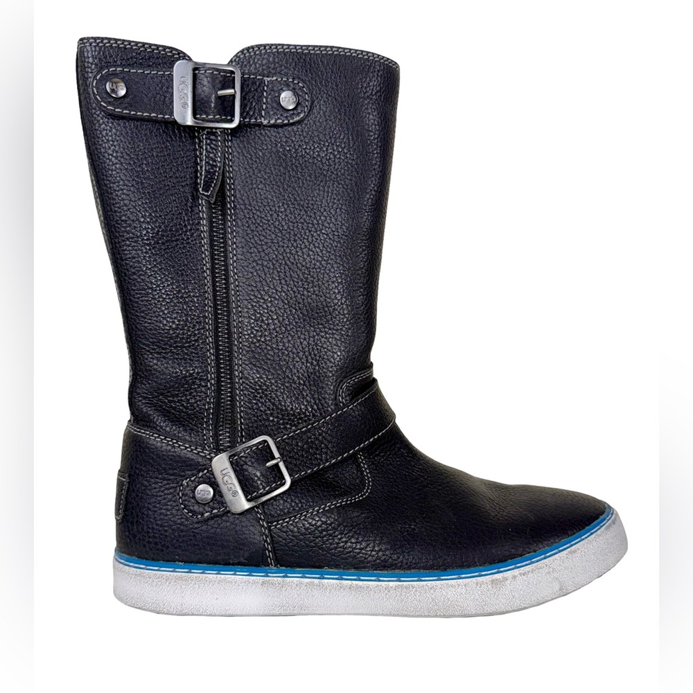 UGG ANDRA MID CALF BOOTS IN BLACK LEATHER